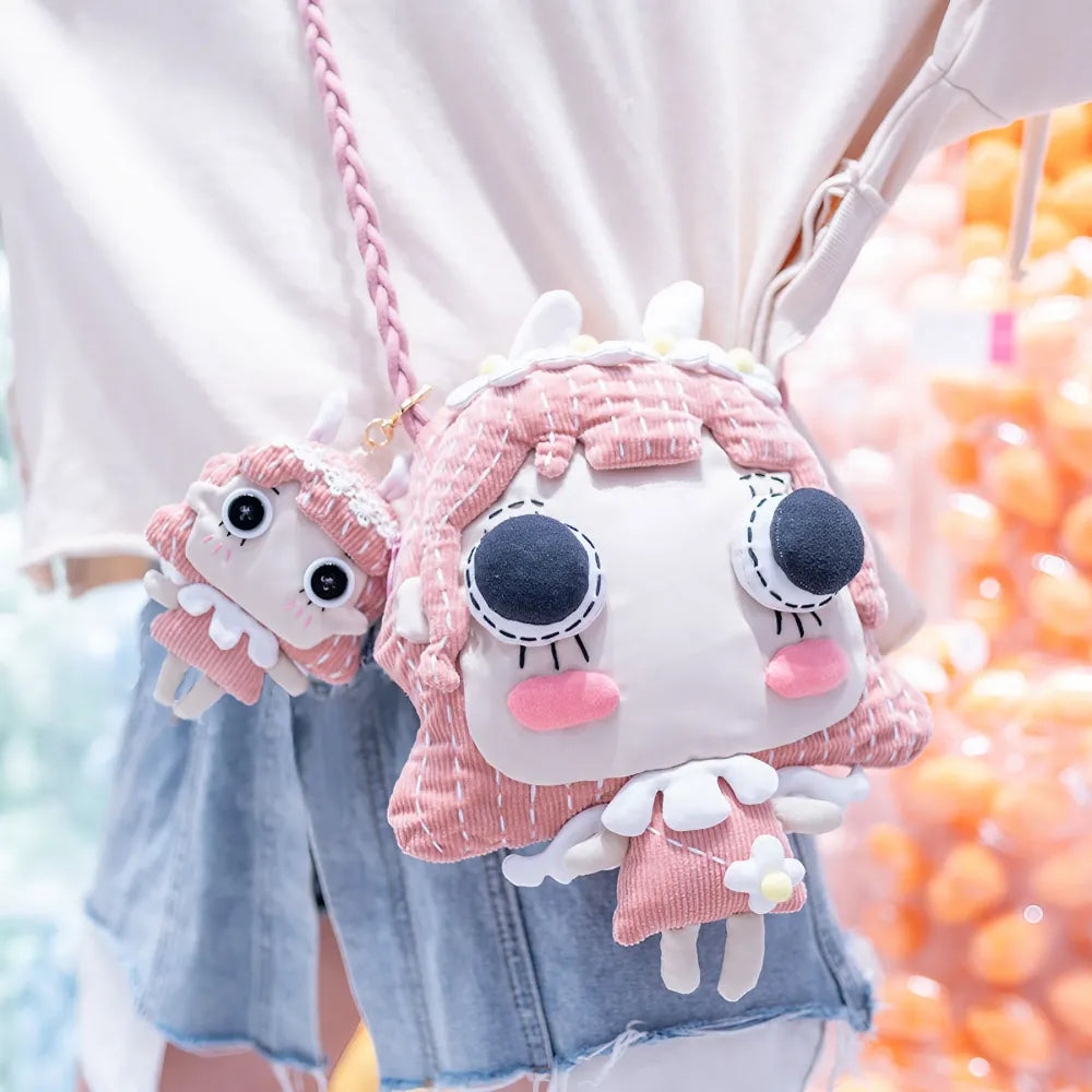 Cute Pink Cotton Kawaii Crossbody Bag for Casual and Phone Storage Cute Pink Cotton Kawaii Crossbody Bag for Casual and Phone Storage