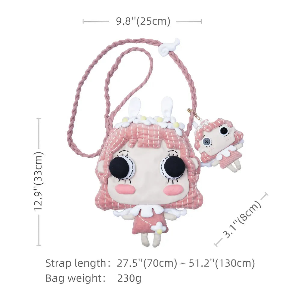 Cute Pink Cotton Kawaii Crossbody Bag for Casual and Phone Storage Cute Pink Cotton Kawaii Crossbody Bag for Casual and Phone Storage