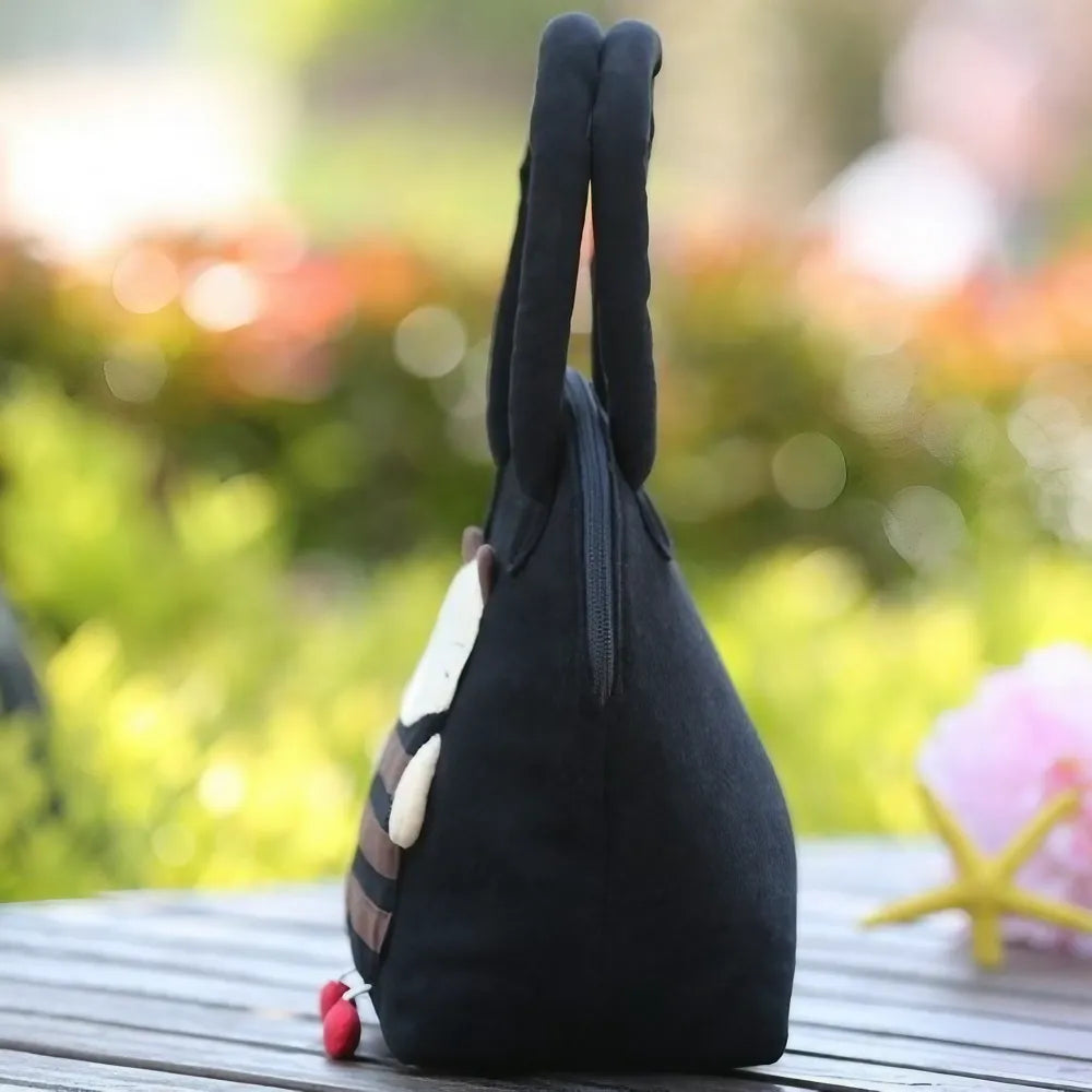 Kawaii Black Cotton Cute Handbag with Fisherman Cat Theme Lightweight and Stylish Kawaii Black Cotton Cute Handbag with Fisherman Cat Theme Lightweight and Stylish