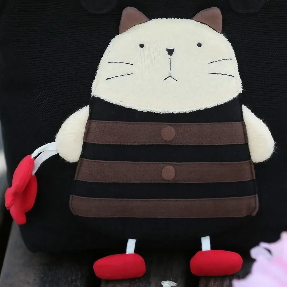 Kawaii Black Cotton Cute Handbag with Fisherman Cat Theme Lightweight and Stylish Kawaii Black Cotton Cute Handbag with Fisherman Cat Theme Lightweight and Stylish