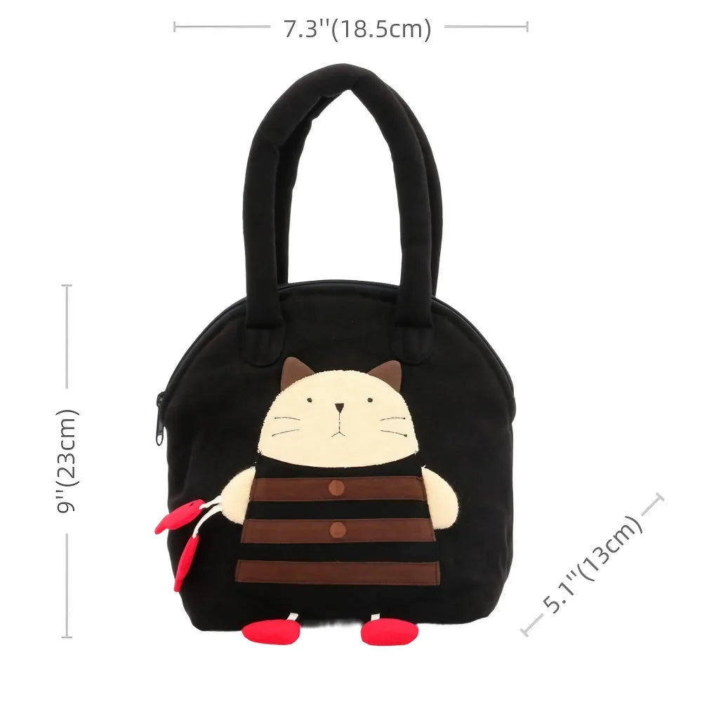 Kawaii Black Cotton Cute Handbag with Fisherman Cat Theme Lightweight and Stylish Kawaii Black Cotton Cute Handbag with Fisherman Cat Theme Lightweight and Stylish