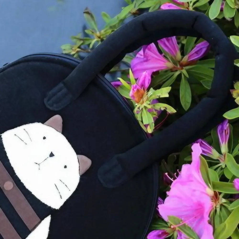 Kawaii Black Cotton Cute Handbag with Fisherman Cat Theme Lightweight and Stylish Kawaii Black Cotton Cute Handbag with Fisherman Cat Theme Lightweight and Stylish