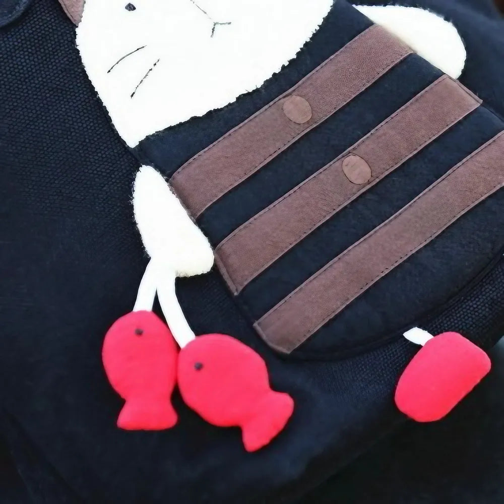 Kawaii Black Cotton Cute Handbag with Fisherman Cat Theme Lightweight and Stylish Kawaii Black Cotton Cute Handbag with Fisherman Cat Theme Lightweight and Stylish