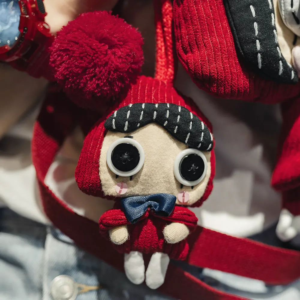 Kawaii Red Hat Doll Crossbody Bag in Corduroy Cute Casual Shoulder Bag Kawaii Red Hat Doll Crossbody Bag in Corduroy Cute Casual Shoulder Bag