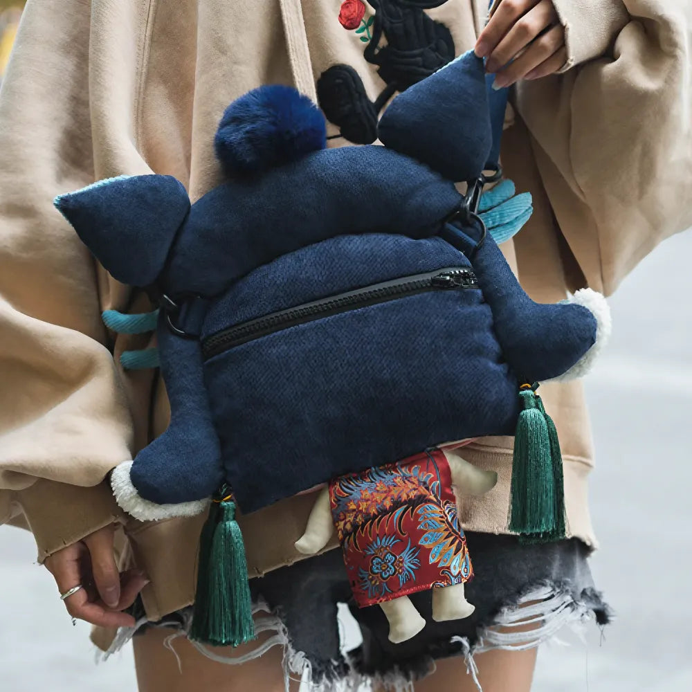 Kawaii Tiger Hat Doll Crossbody Bag Cute Oriental Doll Style Cotton Material Casual Carry-all Kawaii Tiger Hat Doll Crossbody Bag Cute Oriental Doll Style Cotton Material Casual Carry-all