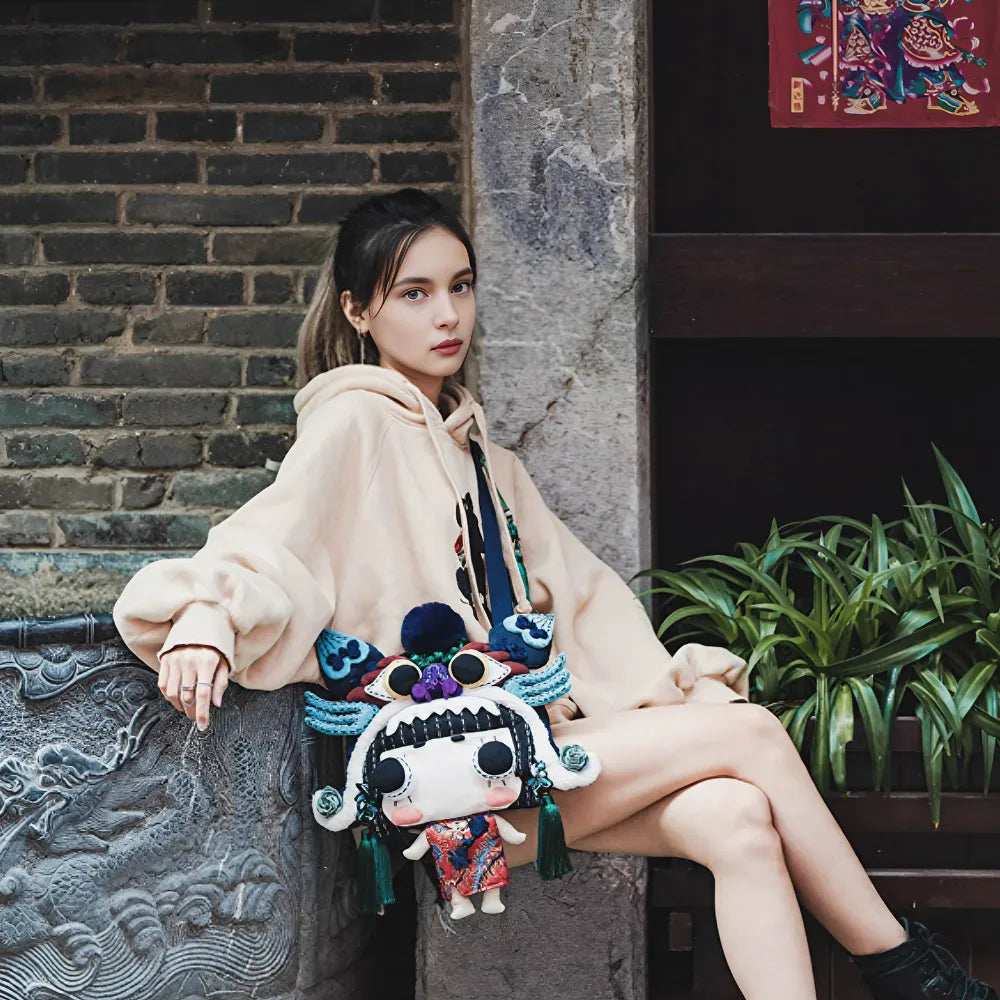 Kawaii Tiger Hat Doll Crossbody Bag Cute Oriental Doll Style Cotton Material Casual Carry-all Kawaii Tiger Hat Doll Crossbody Bag Cute Oriental Doll Style Cotton Material Casual Carry-all