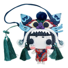 Kawaii Tiger Hat Doll Crossbody Bag Cute Oriental Doll Style Cotton Material Casual Carry-all