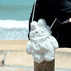 Kawaii White Cotton Crossbody Bag Casual and Cute Bunny Theme