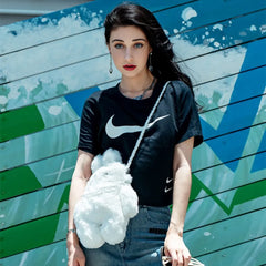 Kawaii White Cotton Crossbody Bag Casual and Cute Bunny Theme