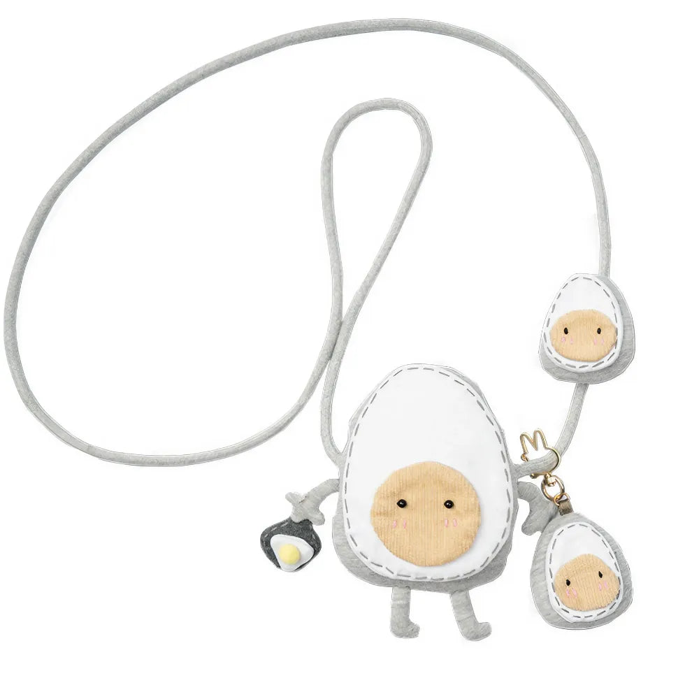 Kawaii White Cotton Cute Sling Bag Casual and Mini Egg-Shaped Crossbody Bag