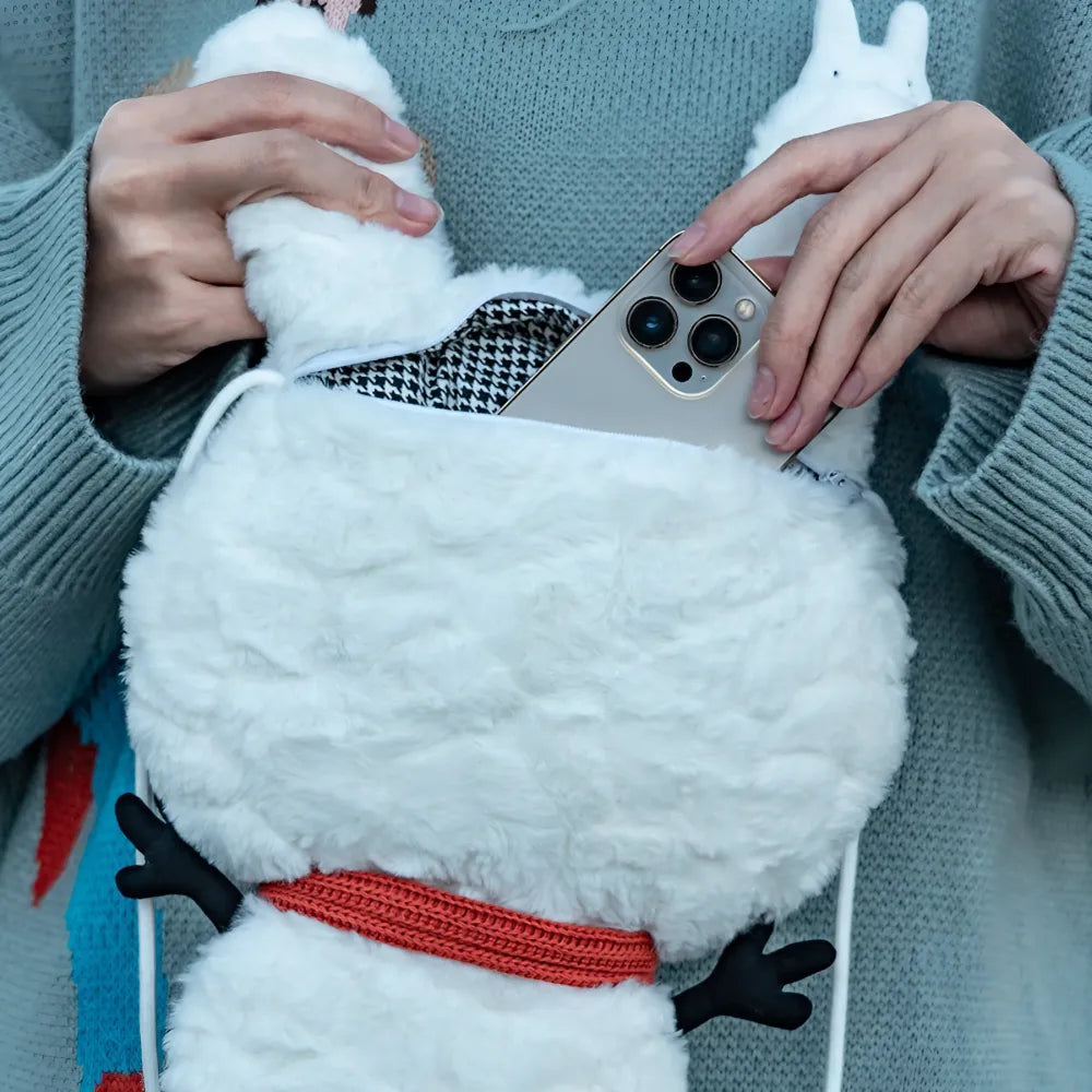 Cute and Fresh White Snowman Rabbit Kawaii Crossbody Bag Casual Cotton Satchel Cute and Fresh White Snowman Rabbit Kawaii Crossbody Bag Casual Cotton Satchel