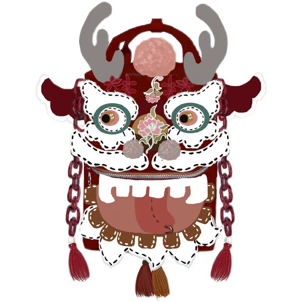 Cute and Unique Dragon Dance Kawaii Handmade Backpack in Burgundy Polyester Fiber Casual and Laptop Bag Cute and Unique Dragon Dance Kawaii Handmade Backpack in Burgundy Polyester Fiber Casual and Laptop Bag