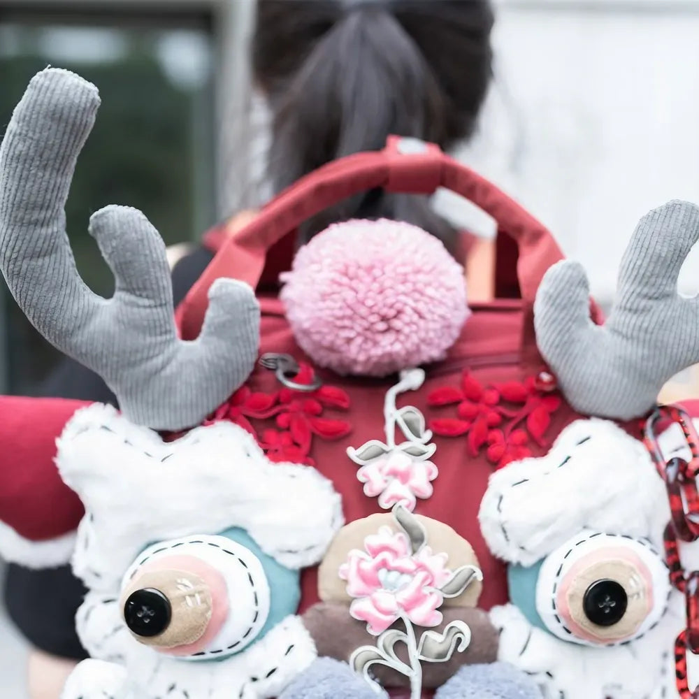 Cute and Unique Dragon Dance Kawaii Handmade Backpack in Burgundy Polyester Fiber Casual and Laptop Bag Cute and Unique Dragon Dance Kawaii Handmade Backpack in Burgundy Polyester Fiber Casual and Laptop Bag