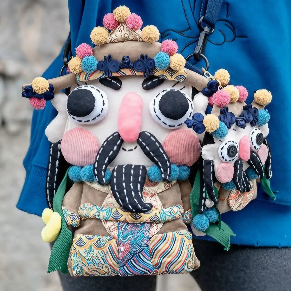 Cute and Unique God of Wealth Kawaii Shoulder Bag Cotton Material Casual and Phone Bag - Handmade Cute and Unique God of Wealth Kawaii Shoulder Bag Cotton Material Casual and Phone Bag - Handmade