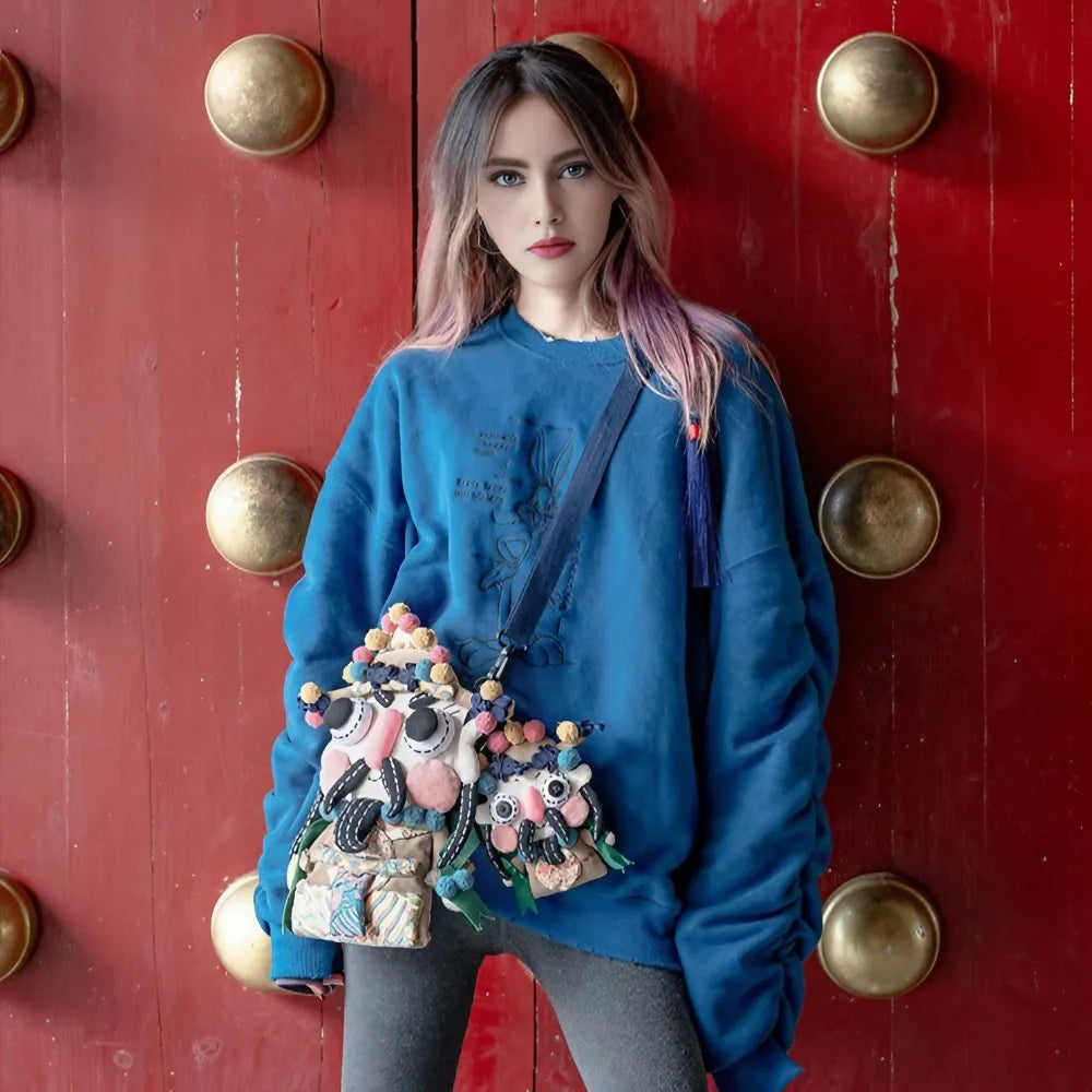 Cute and Unique God of Wealth Kawaii Shoulder Bag Cotton Material Casual and Phone Bag - Handmade Cute and Unique God of Wealth Kawaii Shoulder Bag Cotton Material Casual and Phone Bag - Handmade