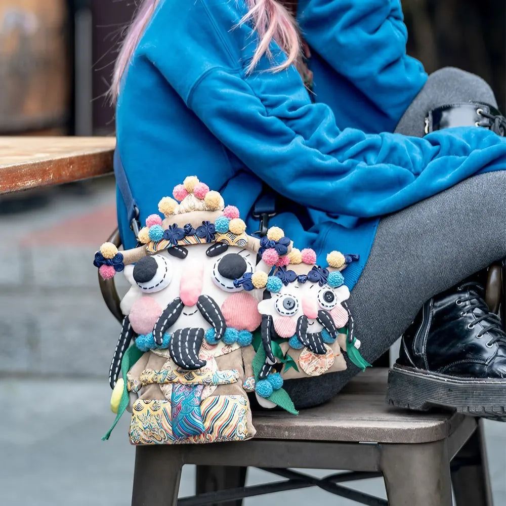 Cute and Unique God of Wealth Kawaii Shoulder Bag Cotton Material Casual and Phone Bag - Handmade Cute and Unique God of Wealth Kawaii Shoulder Bag Cotton Material Casual and Phone Bag - Handmade