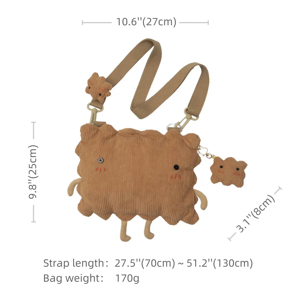 Cute Butter Biscuit Kawaii Crossbody Bag Light Khaki Cotton Casual Purse Cute Butter Biscuit Kawaii Crossbody Bag Light Khaki Cotton Casual Purse