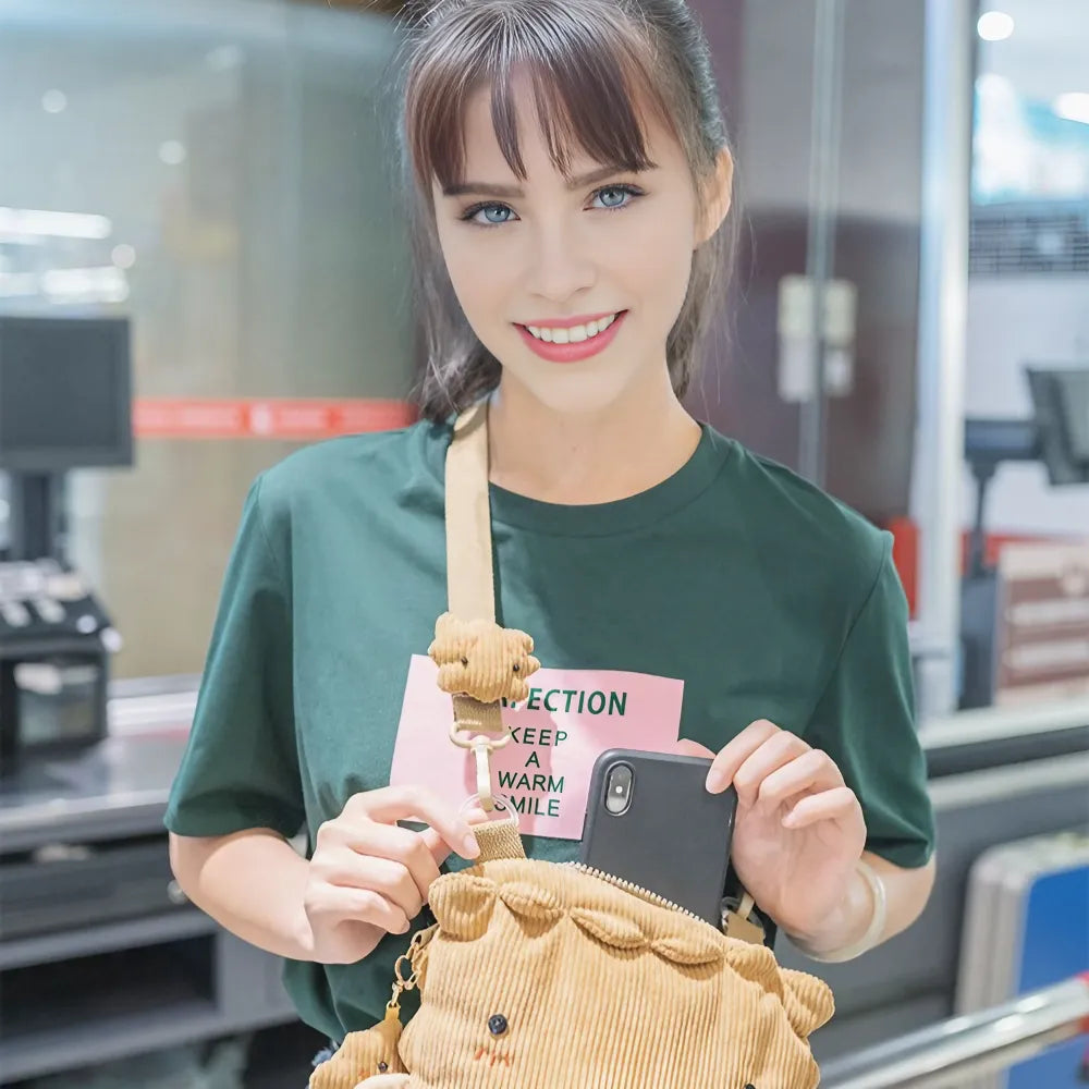 Cute Butter Biscuit Kawaii Crossbody Bag Light Khaki Cotton Casual Purse Cute Butter Biscuit Kawaii Crossbody Bag Light Khaki Cotton Casual Purse