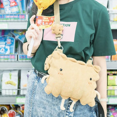 Cute Butter Biscuit Kawaii Crossbody Bag Light Khaki Cotton Casual Purse