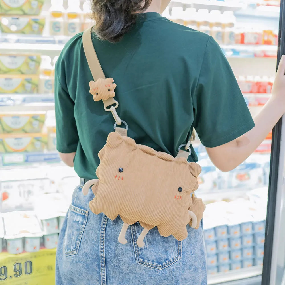 Cute Butter Biscuit Kawaii Crossbody Bag Light Khaki Cotton Casual Purse Cute Butter Biscuit Kawaii Crossbody Bag Light Khaki Cotton Casual Purse