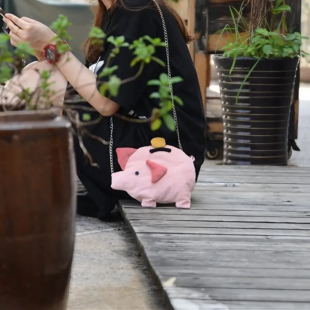 Cute Pink Corduroy Piggy Bank Kawaii Crossbody Bag Casual and Adorable Cute Pink Corduroy Piggy Bank Kawaii Crossbody Bag Casual and Adorable