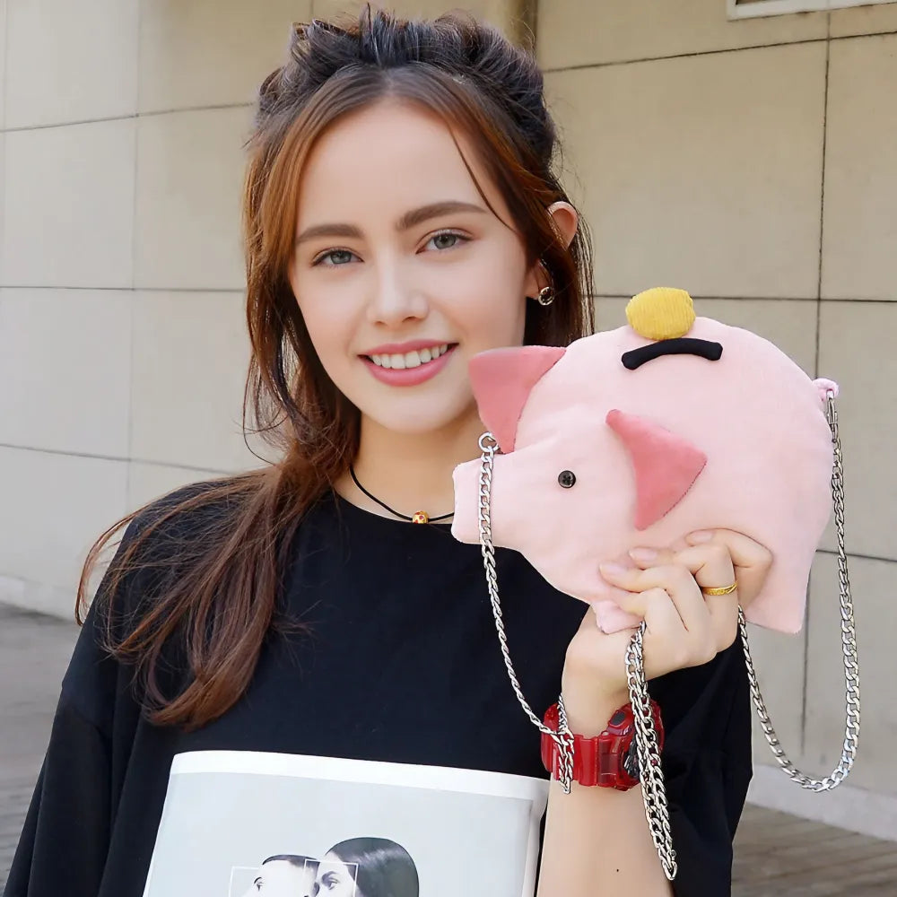 Cute Pink Corduroy Piggy Bank Kawaii Crossbody Bag Casual and Adorable Cute Pink Corduroy Piggy Bank Kawaii Crossbody Bag Casual and Adorable