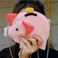 Cute Pink Corduroy Piggy Bank Kawaii Crossbody Bag Casual and Adorable
