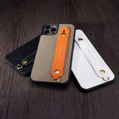 iPhone 16 Pro Max 15 14 13 Leather Case with Phone Grip and Lanyard