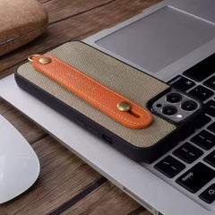 iPhone 16 Pro Max 15 14 13 Leather Case with Phone Grip and Lanyard