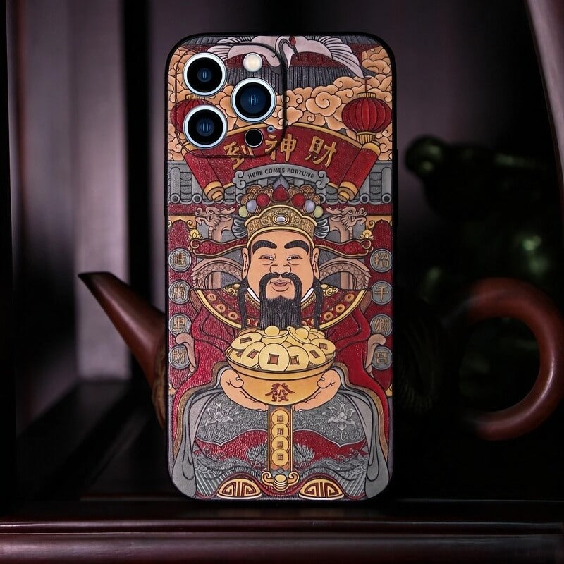 iPhone 16 Pro Max 6.7″ Case - TPU Textured Art with God of Wealth Pattern iPhone 16 Pro Max 6.7″ Case - TPU Textured Art with God of Wealth Pattern