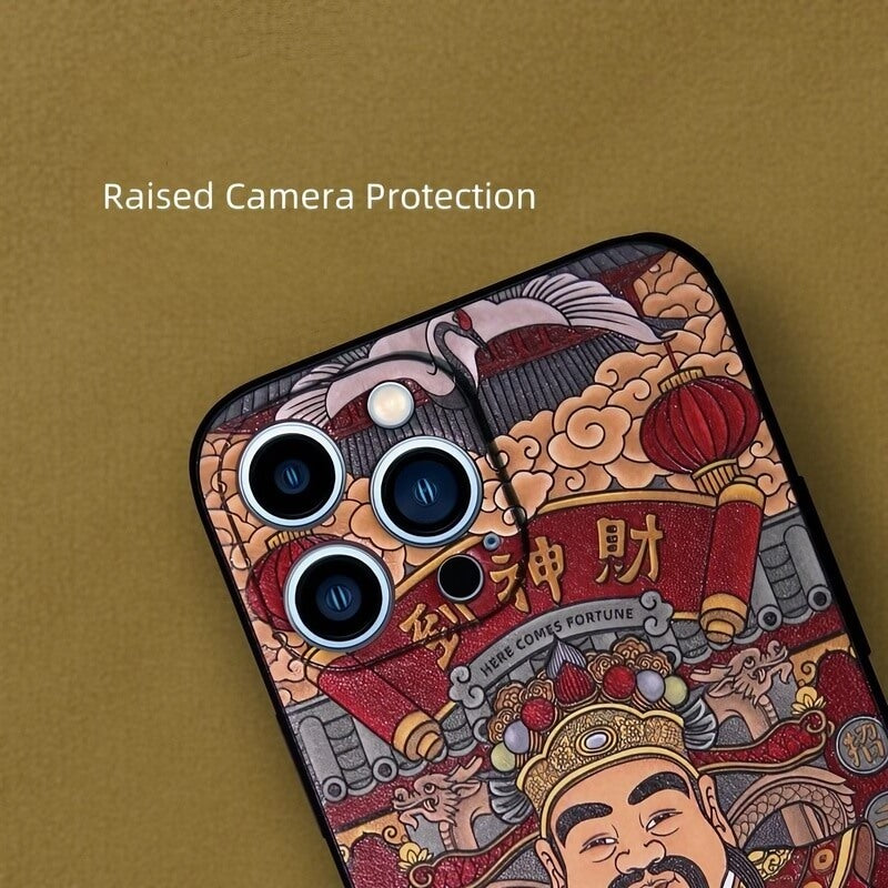 iPhone 16 Pro Max 6.7″ Case - TPU Textured Art with God of Wealth Pattern iPhone 16 Pro Max 6.7″ Case - TPU Textured Art with God of Wealth Pattern