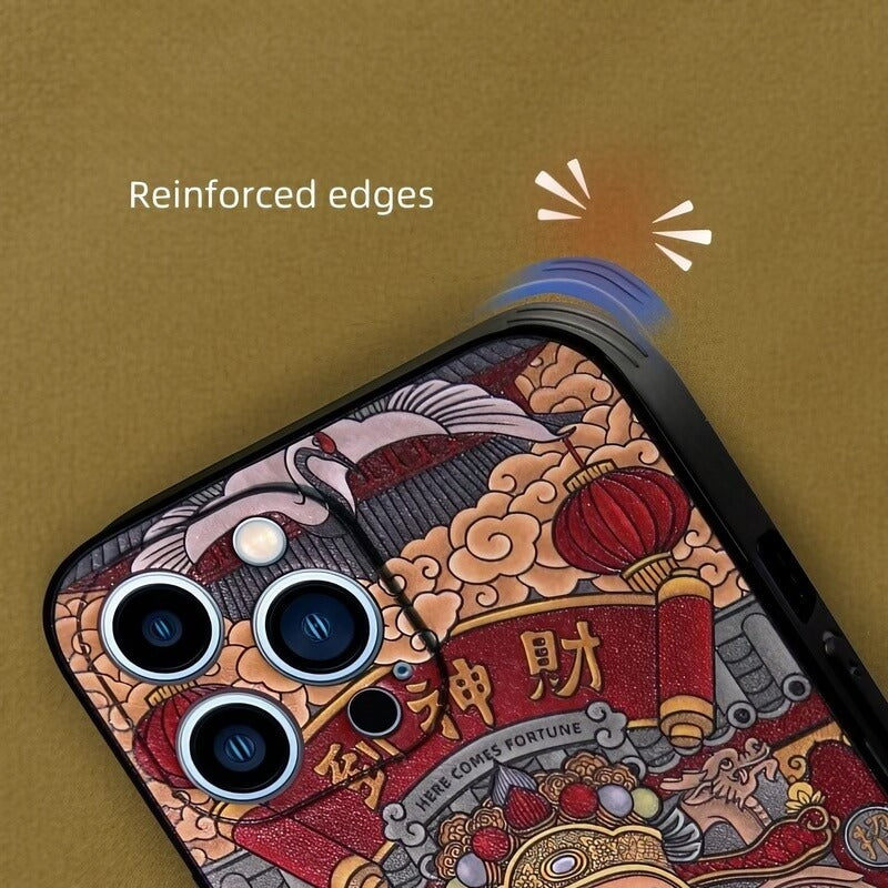 iPhone 16 Pro Max 6.7″ Case - TPU Textured Art with God of Wealth Pattern iPhone 16 Pro Max 6.7″ Case - TPU Textured Art with God of Wealth Pattern