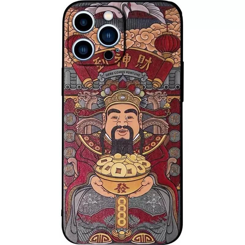 iPhone 16 Pro Max 6.7″ Case - TPU Textured Art with God of Wealth Pattern iPhone 16 Pro Max 6.7″ Case - TPU Textured Art with God of Wealth Pattern