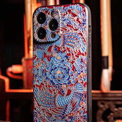 iPhone 16 Pro Max Art Case - 6.7″ Textured TPU - Phoenix Playing with Peony Design