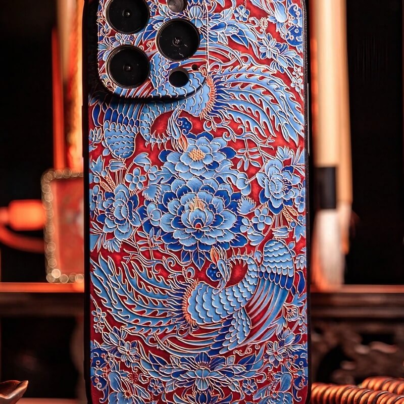 iPhone 16 Pro Max Art Case - 6.7″ Textured TPU - Phoenix Playing with Peony Design iPhone 16 Pro Max Art Case - 6.7″ Textured TPU - Phoenix Playing with Peony Design