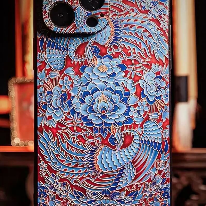 iPhone 16 Pro Max Art Case - 6.7″ Textured TPU - Phoenix Playing with Peony Design iPhone 16 Pro Max Art Case - 6.7″ Textured TPU - Phoenix Playing with Peony Design