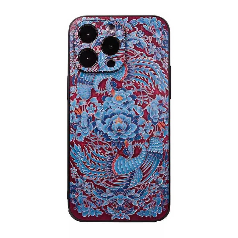 iPhone 16 Pro Max Art Case - 6.7″ Textured TPU - Phoenix Playing with Peony Design iPhone 16 Pro Max Art Case - 6.7″ Textured TPU - Phoenix Playing with Peony Design
