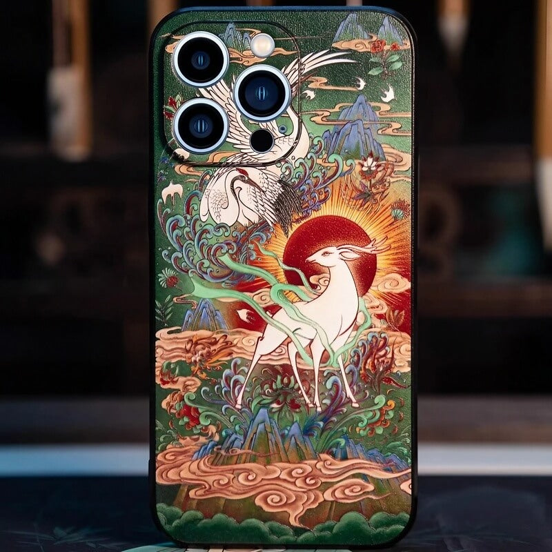 iPhone 16 Pro Max Art Case - TPU Textured 9″ Colored Deer Design