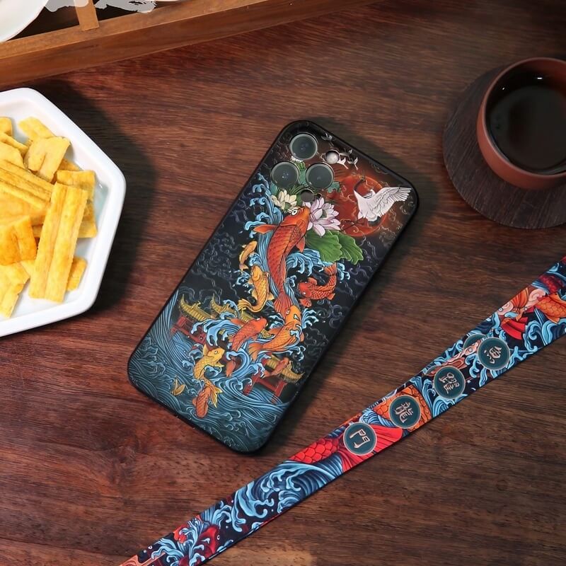 iPhone 16 Pro Max Art Case - TPU Textured Carp Leaping Over the Dragon Gate iPhone 16 Pro Max Art Case - TPU Textured Carp Leaping Over the Dragon Gate