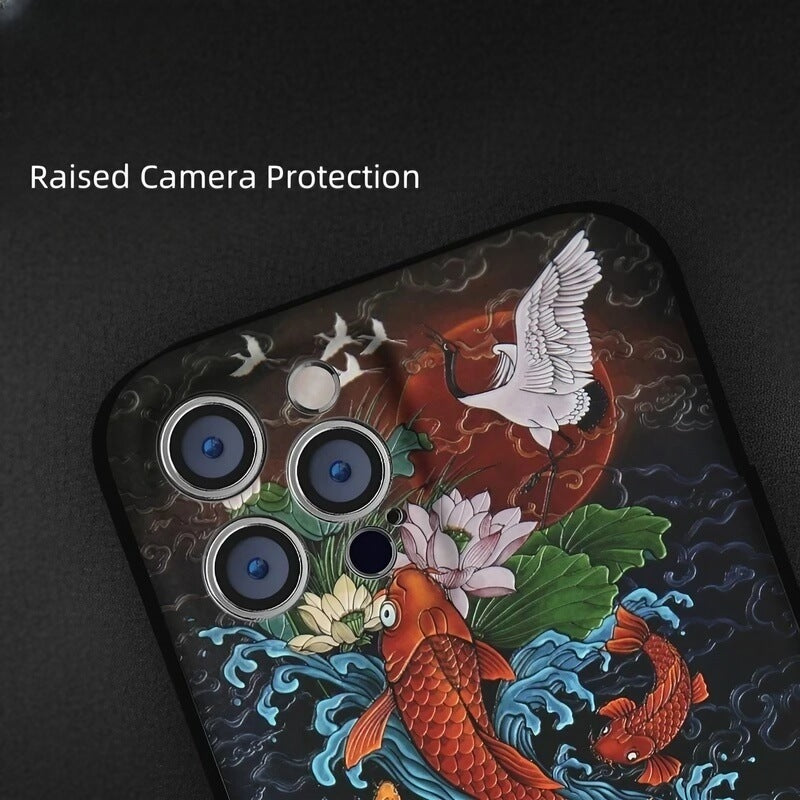 iPhone 16 Pro Max Art Case - TPU Textured Carp Leaping Over the Dragon Gate iPhone 16 Pro Max Art Case - TPU Textured Carp Leaping Over the Dragon Gate