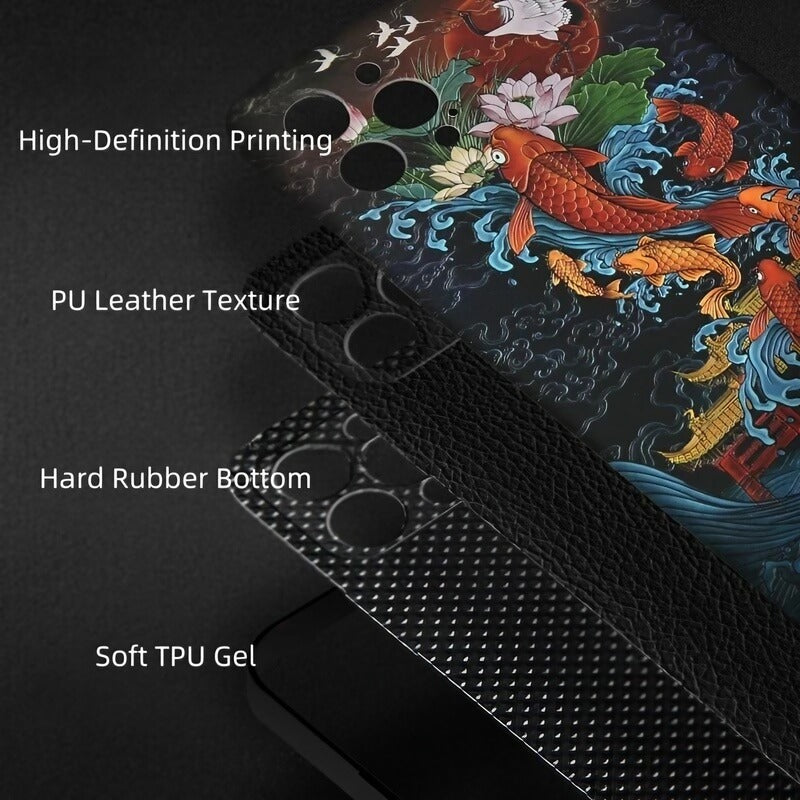 iPhone 16 Pro Max Art Case - TPU Textured Carp Leaping Over the Dragon Gate iPhone 16 Pro Max Art Case - TPU Textured Carp Leaping Over the Dragon Gate