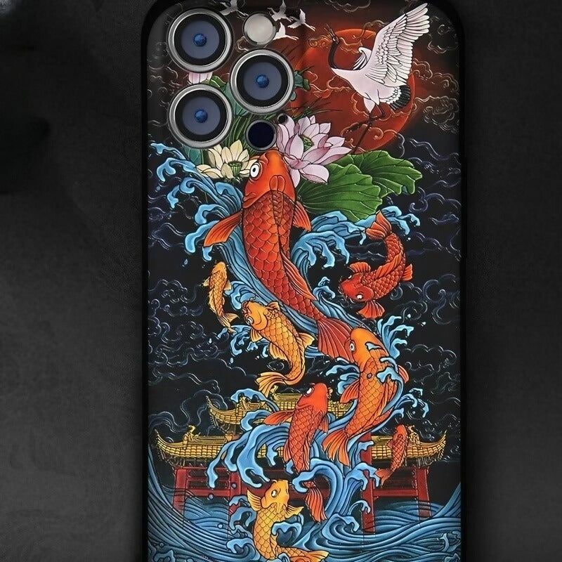 iPhone 16 Pro Max Art Case - TPU Textured Carp Leaping Over the Dragon Gate