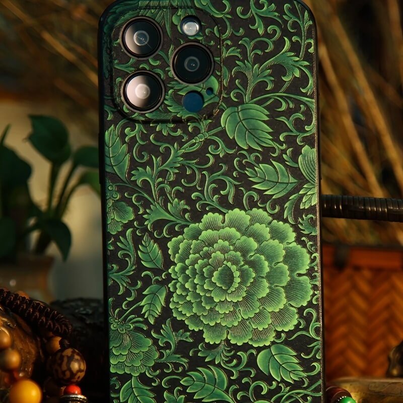 iPhone 16 Pro Max Art Case - Textured Blue TPU with Song Brocade Peony Motif iPhone 16 Pro Max Art Case - Textured Blue TPU with Song Brocade Peony Motif