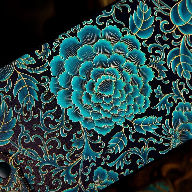 iPhone 16 Pro Max Art Case - Textured Blue TPU with Song Brocade Peony Motif iPhone 16 Pro Max Art Case - Textured Blue TPU with Song Brocade Peony Motif