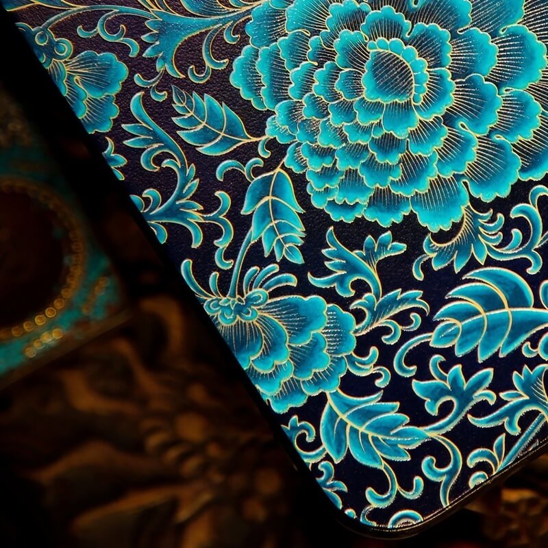 iPhone 16 Pro Max Art Case - Textured Blue TPU with Song Brocade Peony Motif iPhone 16 Pro Max Art Case - Textured Blue TPU with Song Brocade Peony Motif