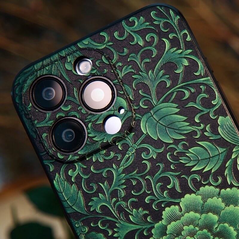 iPhone 16 Pro Max Art Case - Textured Blue TPU with Song Brocade Peony Motif iPhone 16 Pro Max Art Case - Textured Blue TPU with Song Brocade Peony Motif