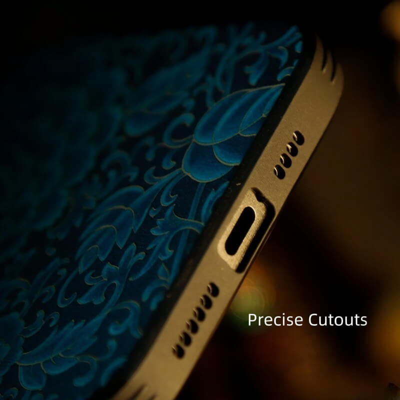 iPhone 16 Pro Max Art Case - Textured Blue TPU with Song Brocade Peony Motif iPhone 16 Pro Max Art Case - Textured Blue TPU with Song Brocade Peony Motif