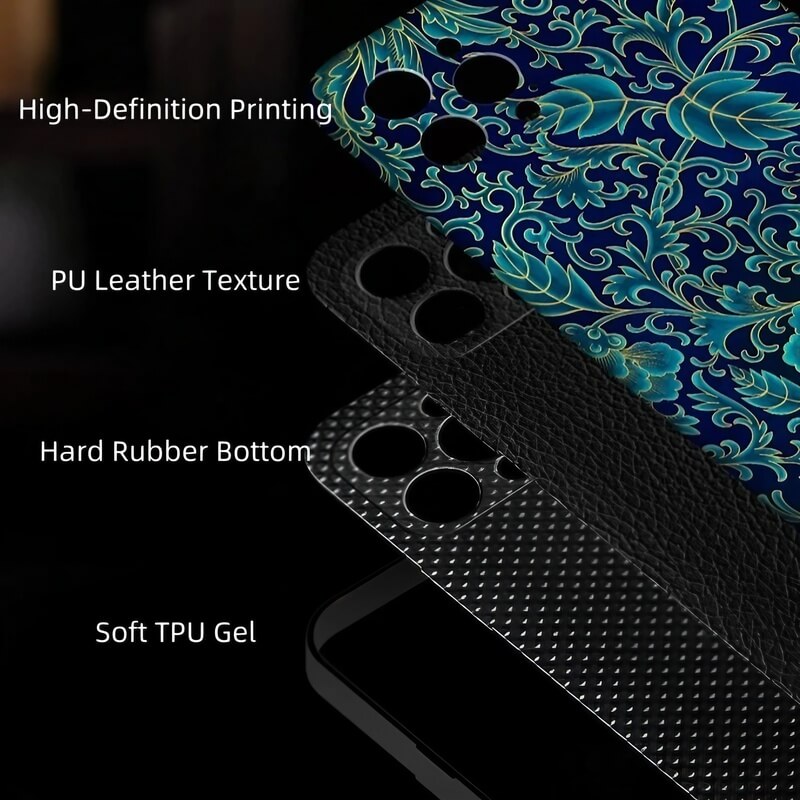 iPhone 16 Pro Max Art Case - Textured Blue TPU with Song Brocade Peony Motif iPhone 16 Pro Max Art Case - Textured Blue TPU with Song Brocade Peony Motif