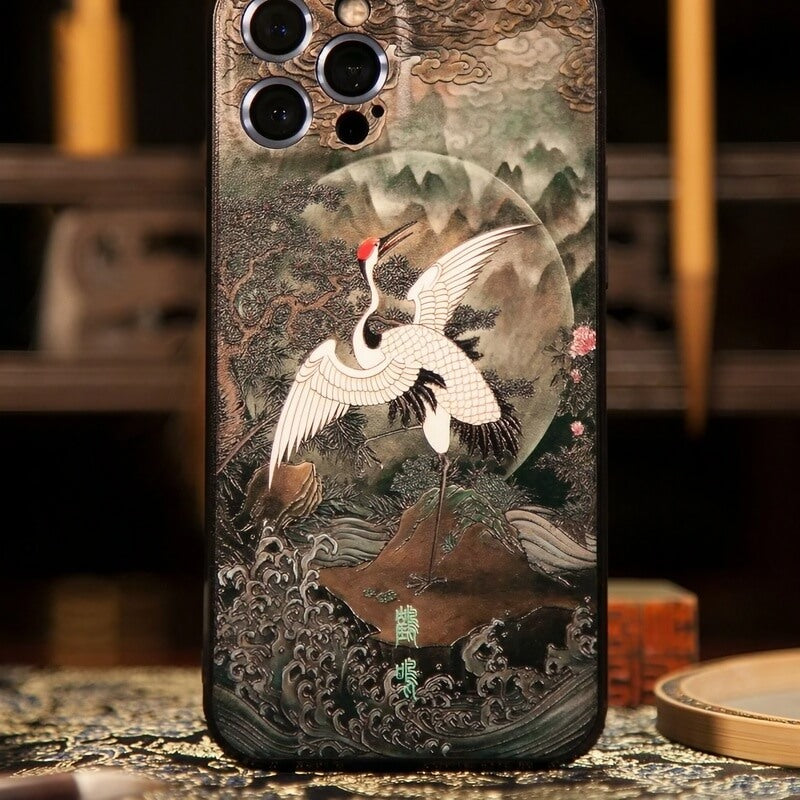 iPhone 16 Pro Max Art Case - Textured Cranes Calling in the Deep Valley TPU iPhone 16 Pro Max Art Case - Textured Cranes Calling in the Deep Valley TPU