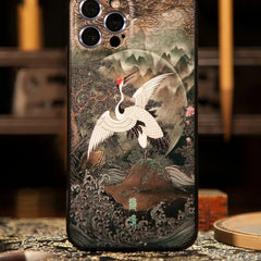 iPhone 16 Pro Max Art Case - Textured Cranes Calling in the Deep Valley TPU